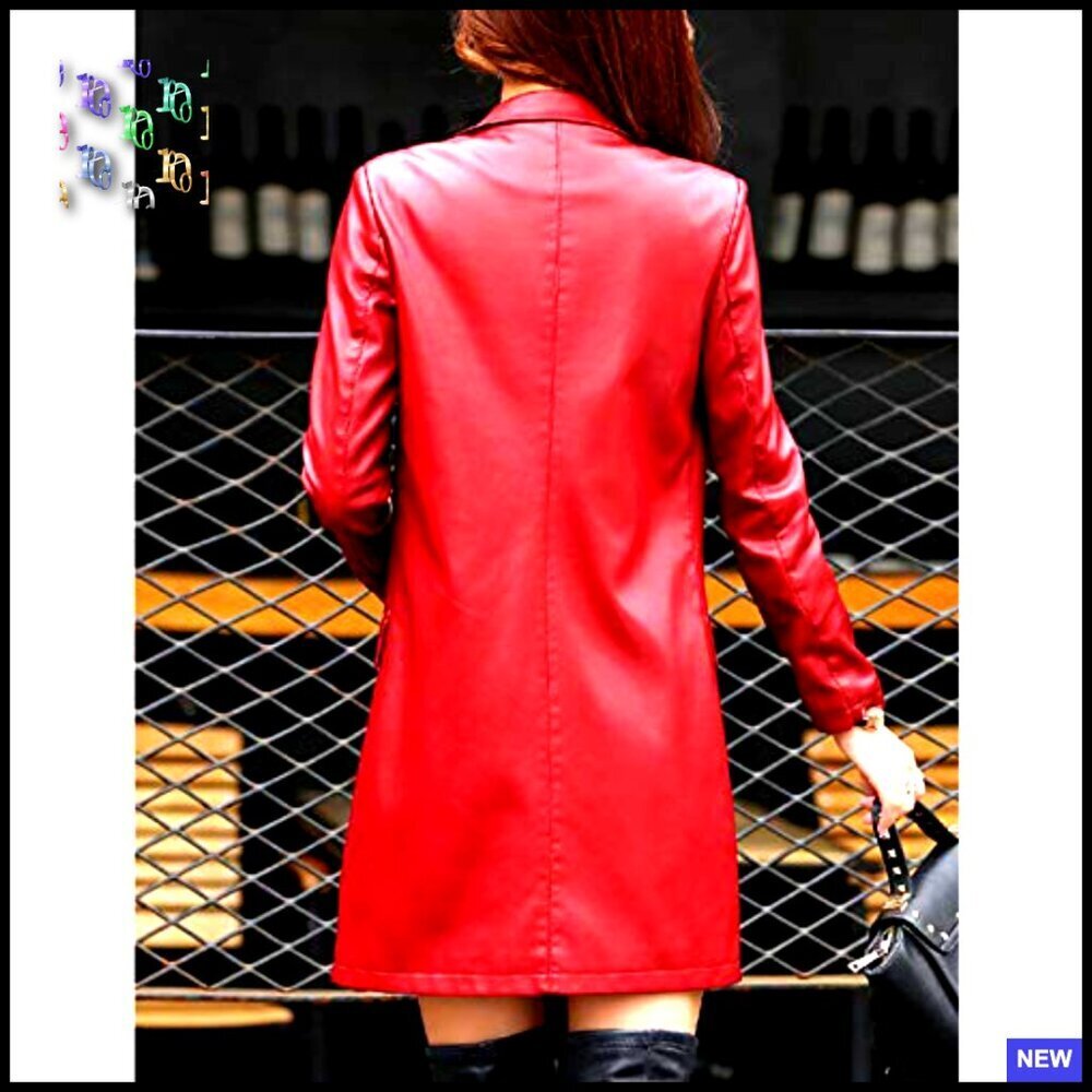 PU Leather Trench Coat Classic Elegant Minimal Chic Oversized Winter Outerwear - Picture 2 of 4